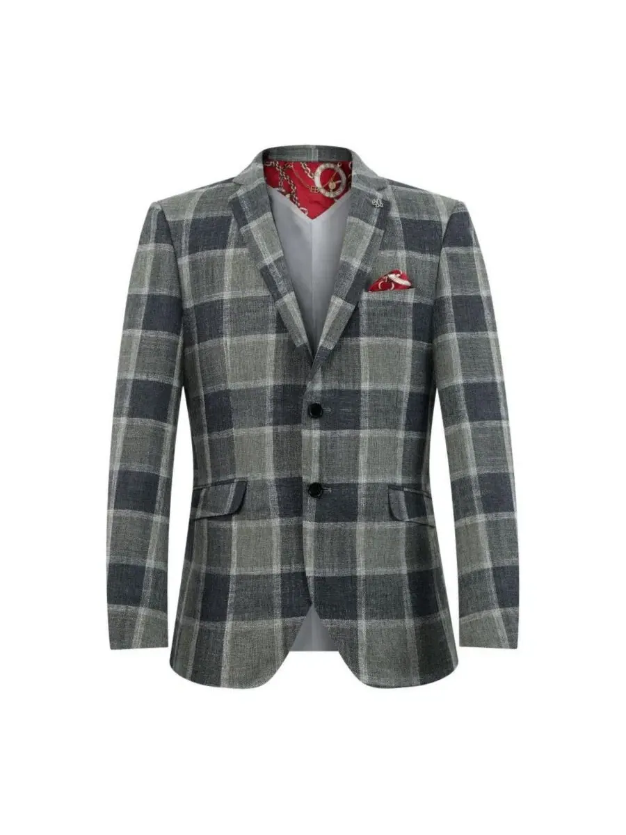 Пиджак спортивный с крупным принтом, Slim Fit, модель Big Plaid Elie Balleh — изображение 3 из 5, серый