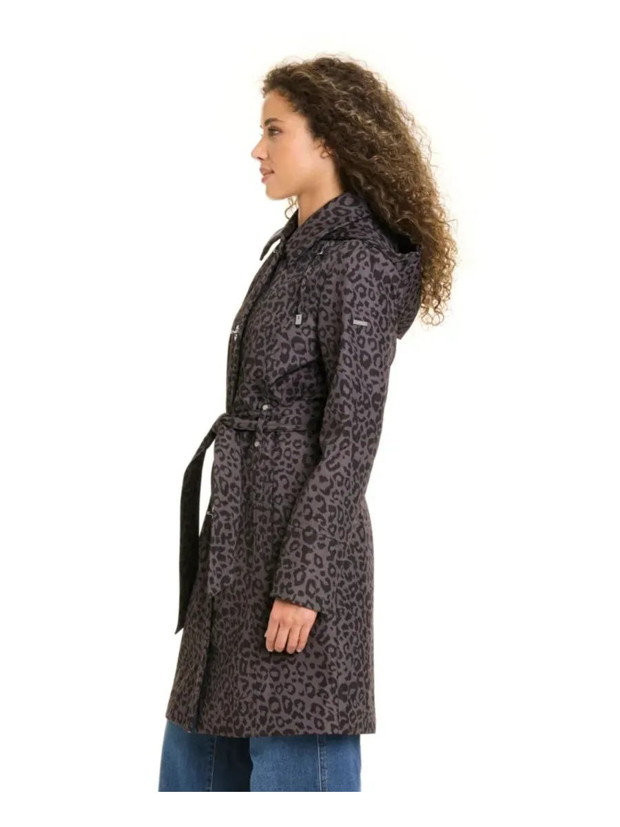 Женское пальто с капюшоном, на пуговицах, с поясом Jones New York, Dark Taupe Leopard — изображение 3 из 10