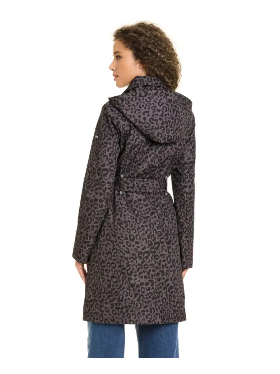 Женское пальто с капюшоном, на пуговицах, с поясом Jones New York, Dark Taupe Leopard — изображение 5 из 10