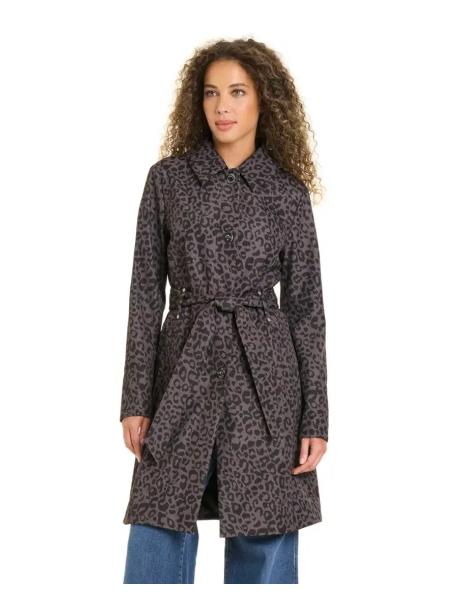 Женское пальто с капюшоном, на пуговицах, с поясом Jones New York, Dark Taupe Leopard — изображение 6 из 10