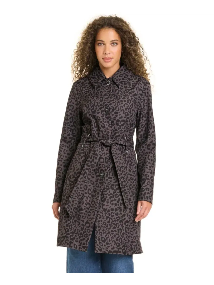 Женское пальто с капюшоном, на пуговицах, с поясом Jones New York, Dark Taupe Leopard — изображение 7 из 10