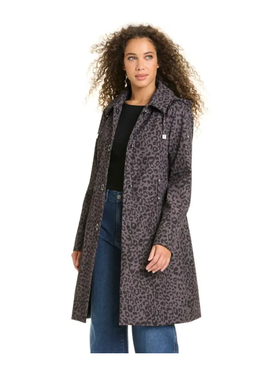 Женское пальто с капюшоном, на пуговицах, с поясом Jones New York, Dark Taupe Leopard — изображение 8 из 10