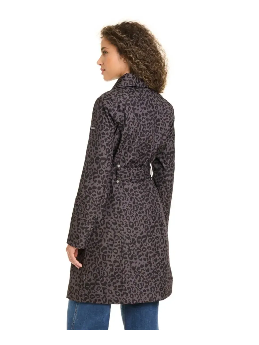 Женское пальто с капюшоном, на пуговицах, с поясом Jones New York, Dark Taupe Leopard — изображение 9 из 10