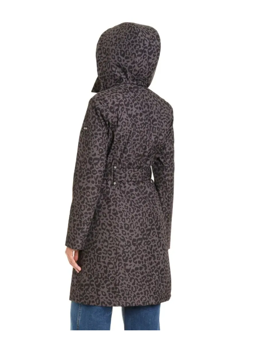 Женское пальто с капюшоном, на пуговицах, с поясом Jones New York, Dark Taupe Leopard — изображение 10 из 10