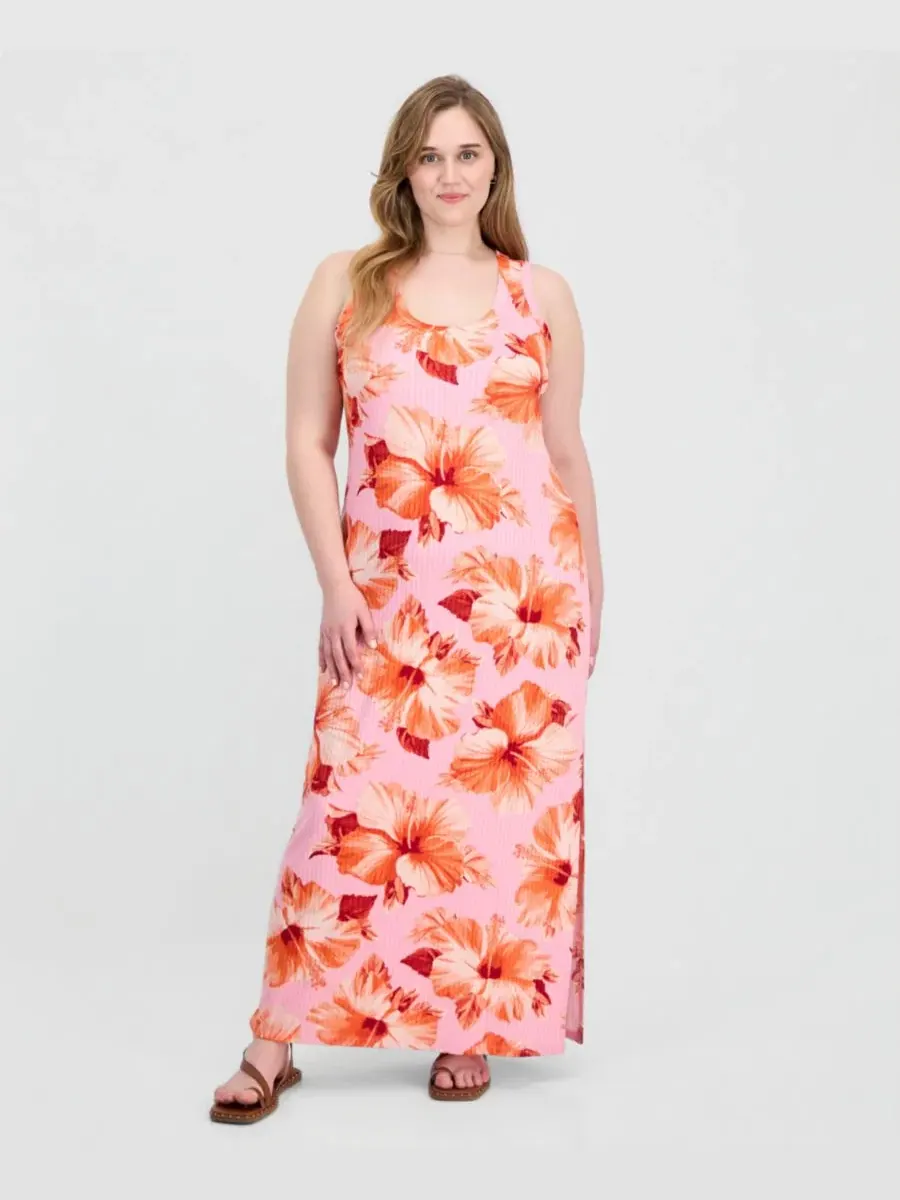 Платье-макси без рукавов с принтом Trendy Plus Size Printed Ribbed Knit Sleeveless Maxi Dress FULL — изображение 1 из 3