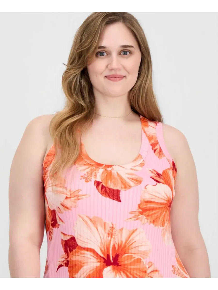 Платье-макси без рукавов с принтом Trendy Plus Size Printed Ribbed Knit Sleeveless Maxi Dress FULL — изображение 3 из 3