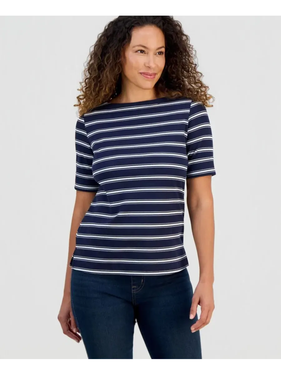 Блуза с принтом, с рукавом до локтя, модель Printed Boat-Neck Elbow-Sleeve Top Style & Co