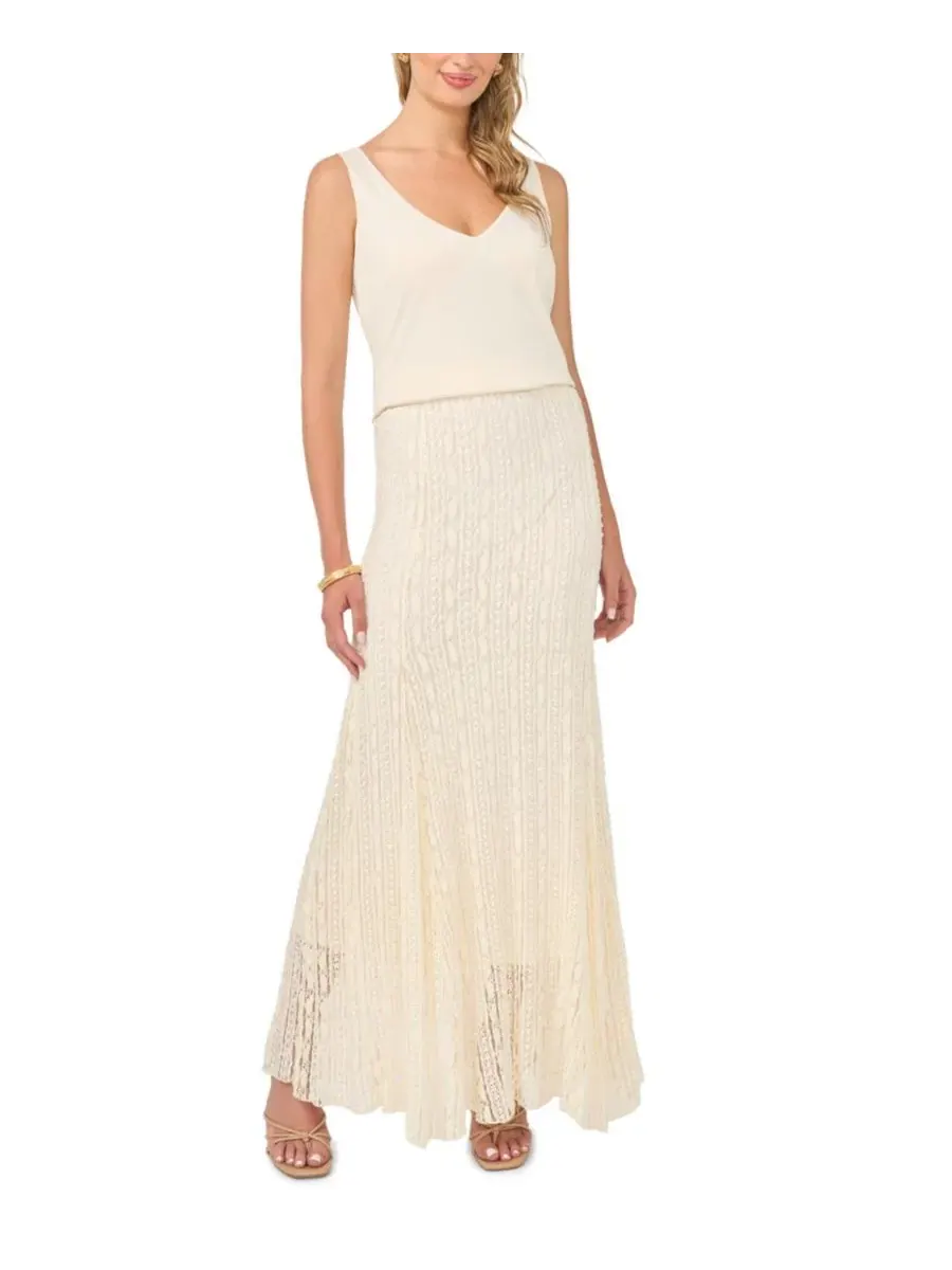 Юбка макси из трикотажа с клиньями-годе, модель Knit Godet Maxi Skirt Vince Camuto — изображение 2 из 5, слоновая кость