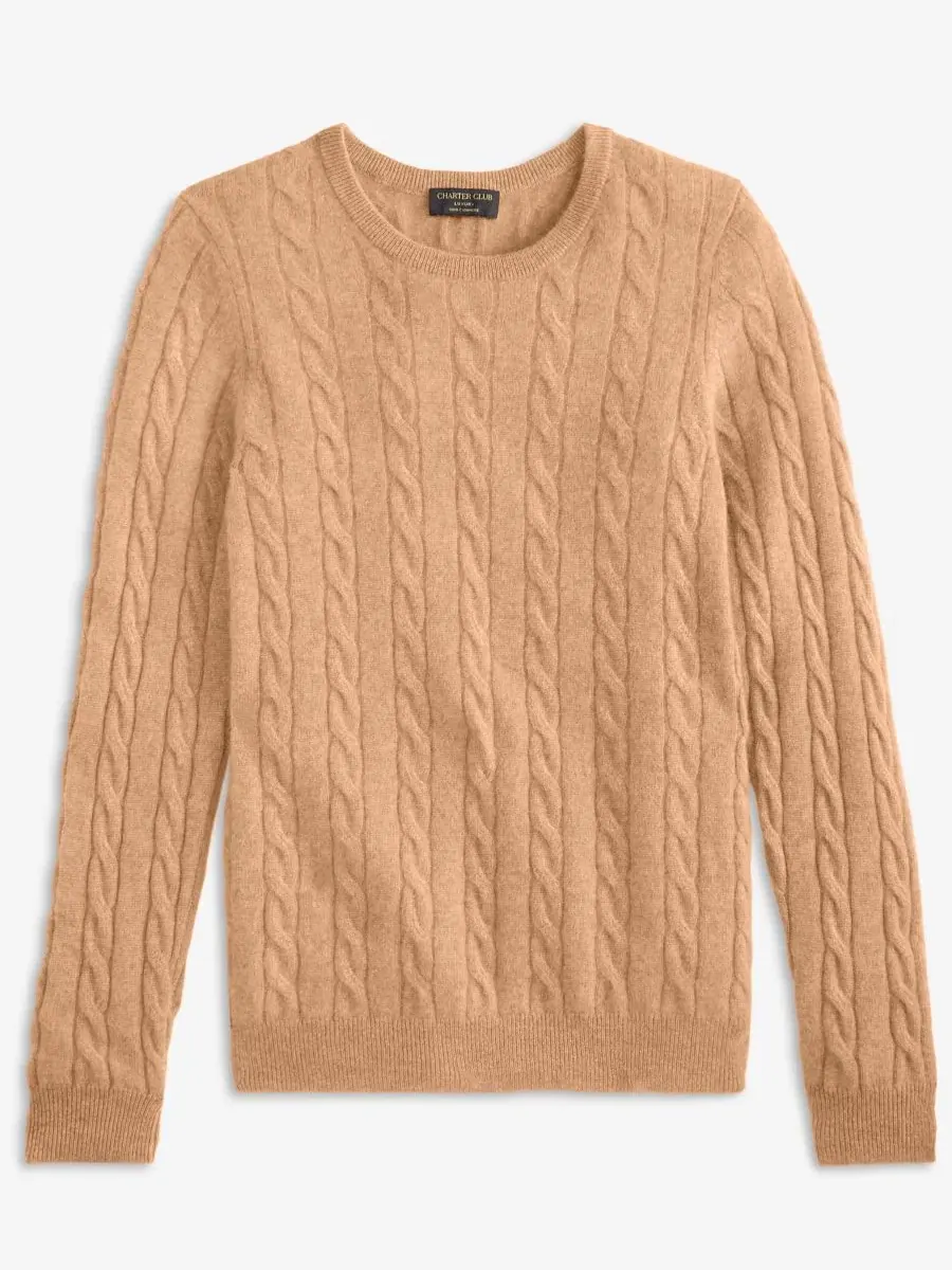 Женский свитер из кашемира с косами Charter Club, Heather Camel — изображение 5 из 6