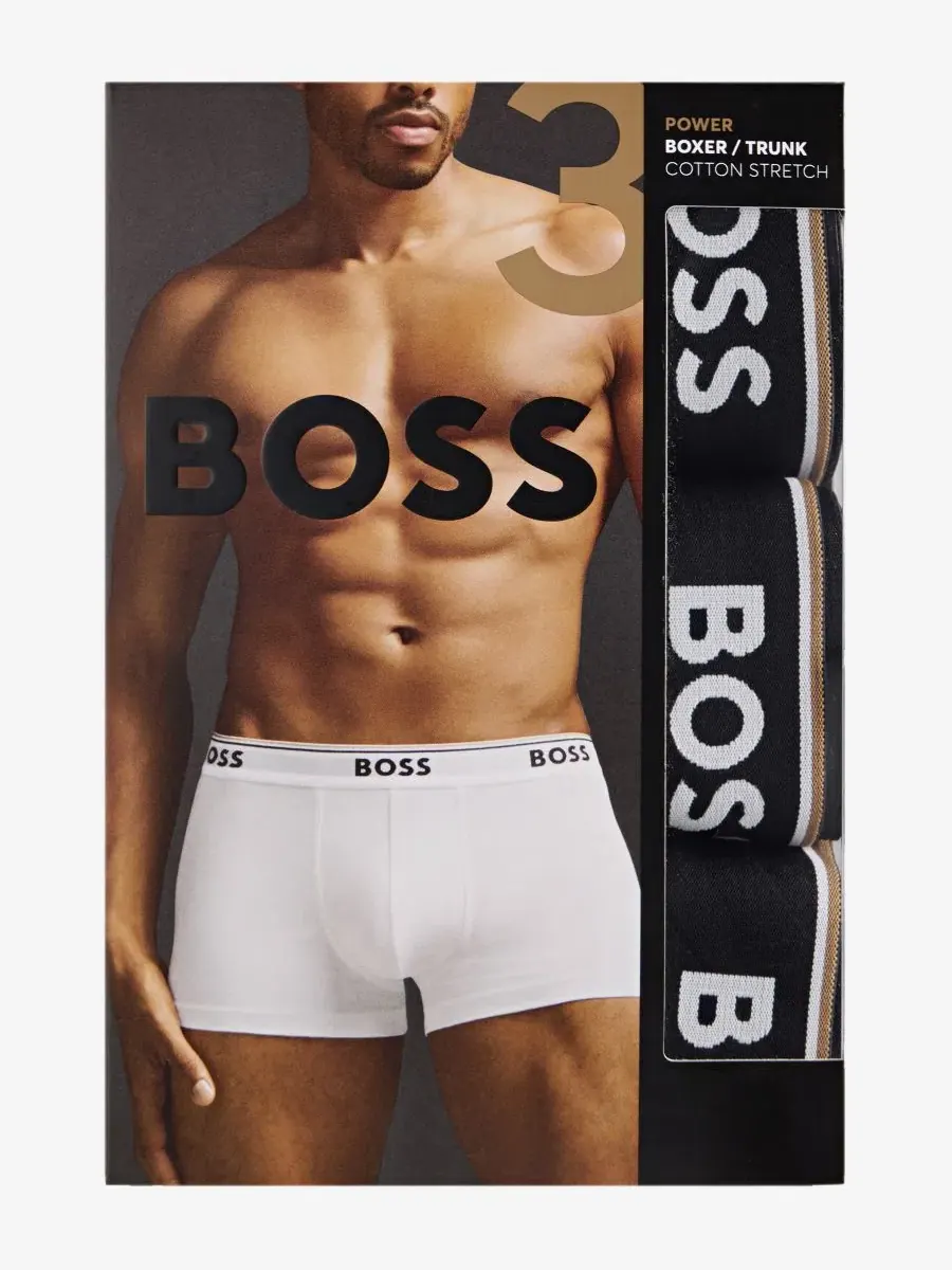 Трусы Power из хлопка с эластаном, 3 шт. Hugo Boss — изображение 3 из 3, белый зеленый черный