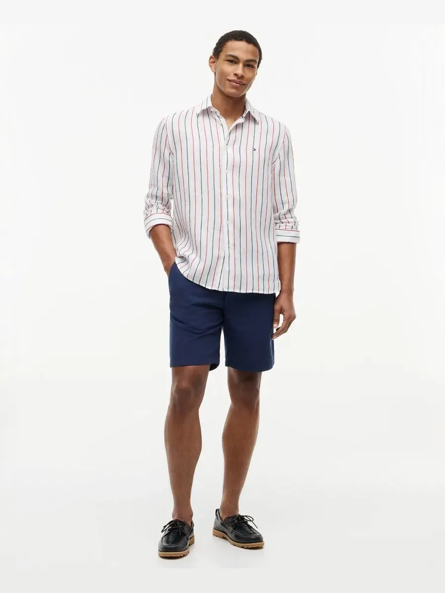 Рубашка с текстурным льняным полосатым принтом, с длинным рукавом Tommy Hilfiger — изображение 2 из 4, красный