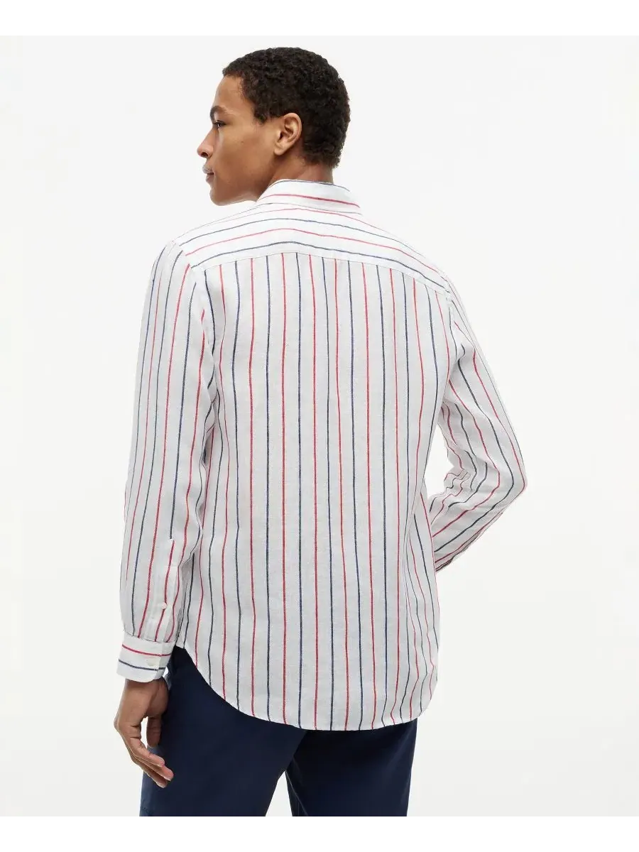 Рубашка с текстурным льняным полосатым принтом, с длинным рукавом Tommy Hilfiger — изображение 4 из 4, красный