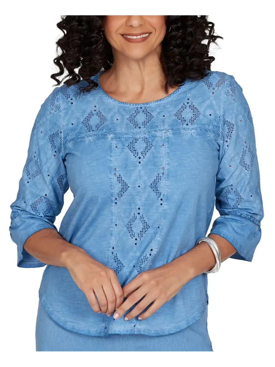 Топ с принтом Provence Tonal Diamond Applique Alfred Dunner — изображение 6 из 6, синий