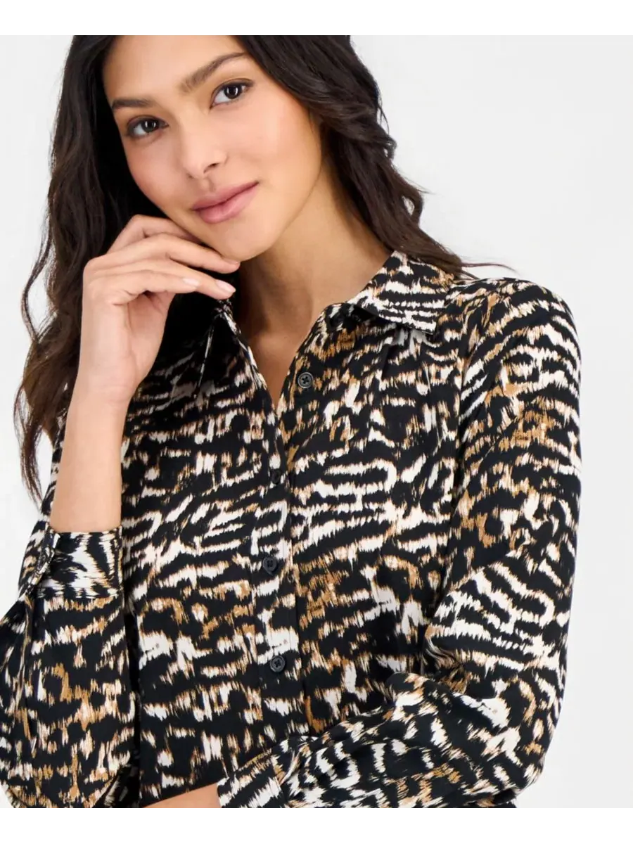 Блузка с принтом и длинным рукавом Anne Klein Essentials — изображение 3 из 4, черный мульти