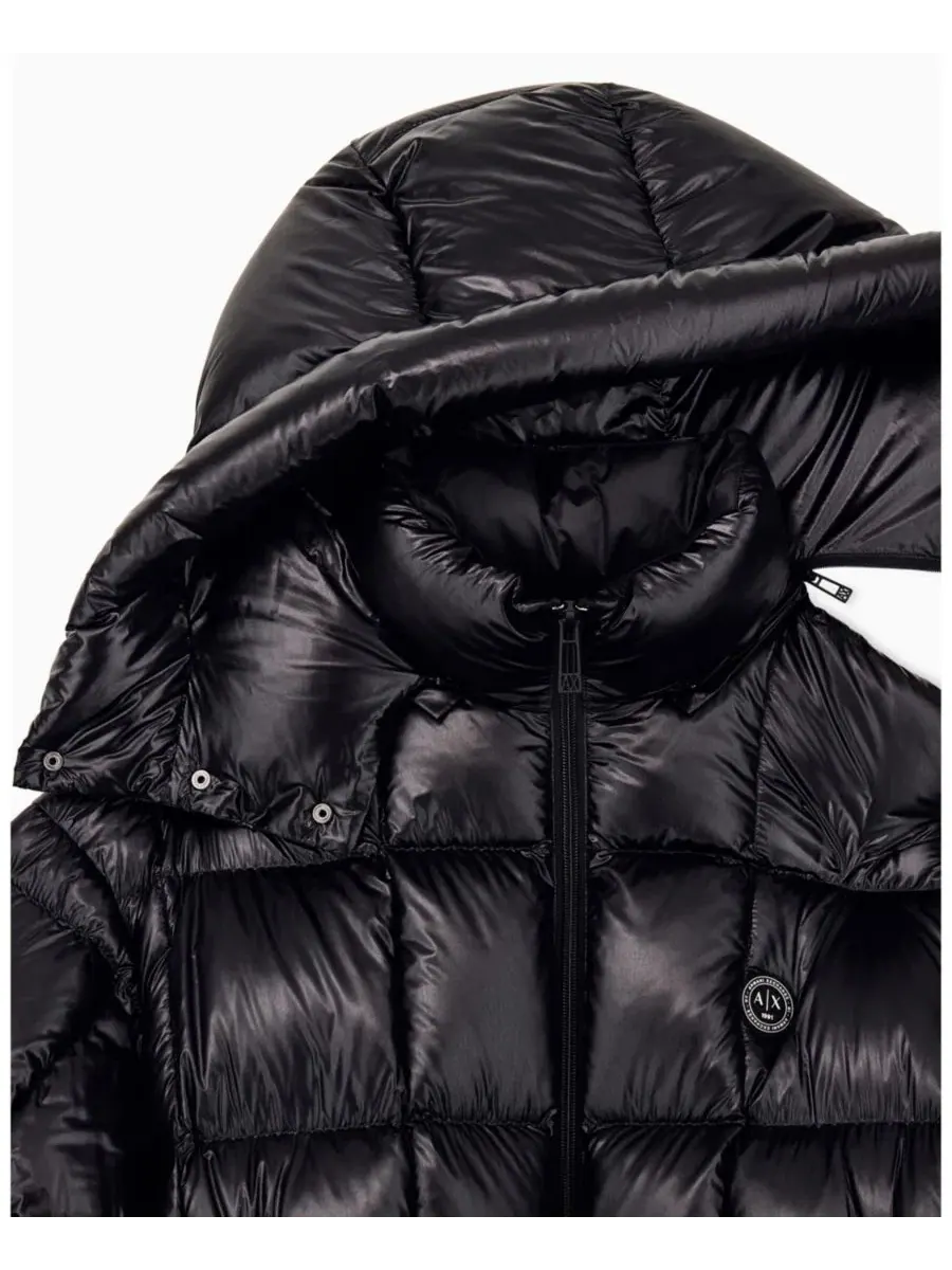 Куртка-пуховик с капюшоном, металлический блеск A|X Armani Exchange — изображение 2 из 3, черный