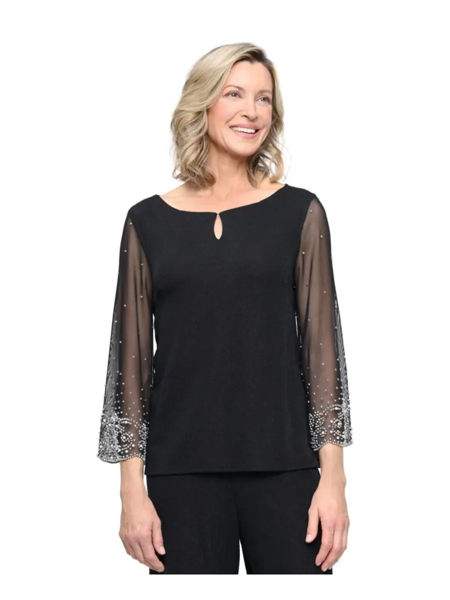 Блузка с лодочным вырезом, металлизированный трикотаж, с рукавом 3/4, модель Boat Neck Metallic