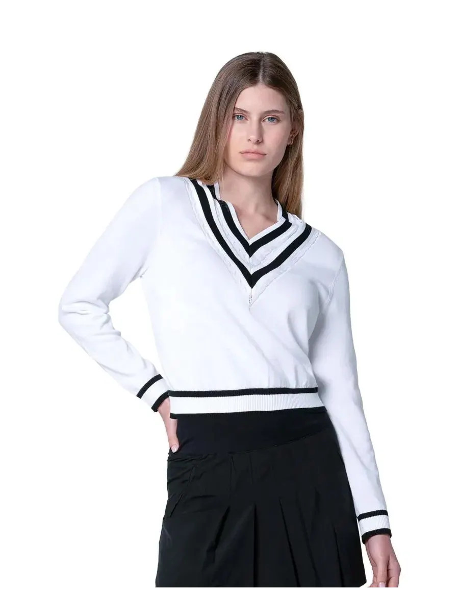 Свитер женский Victory V-Neck Cable-Stripe Cotton Lucky In Love — изображение 1 из 3, белый/черный