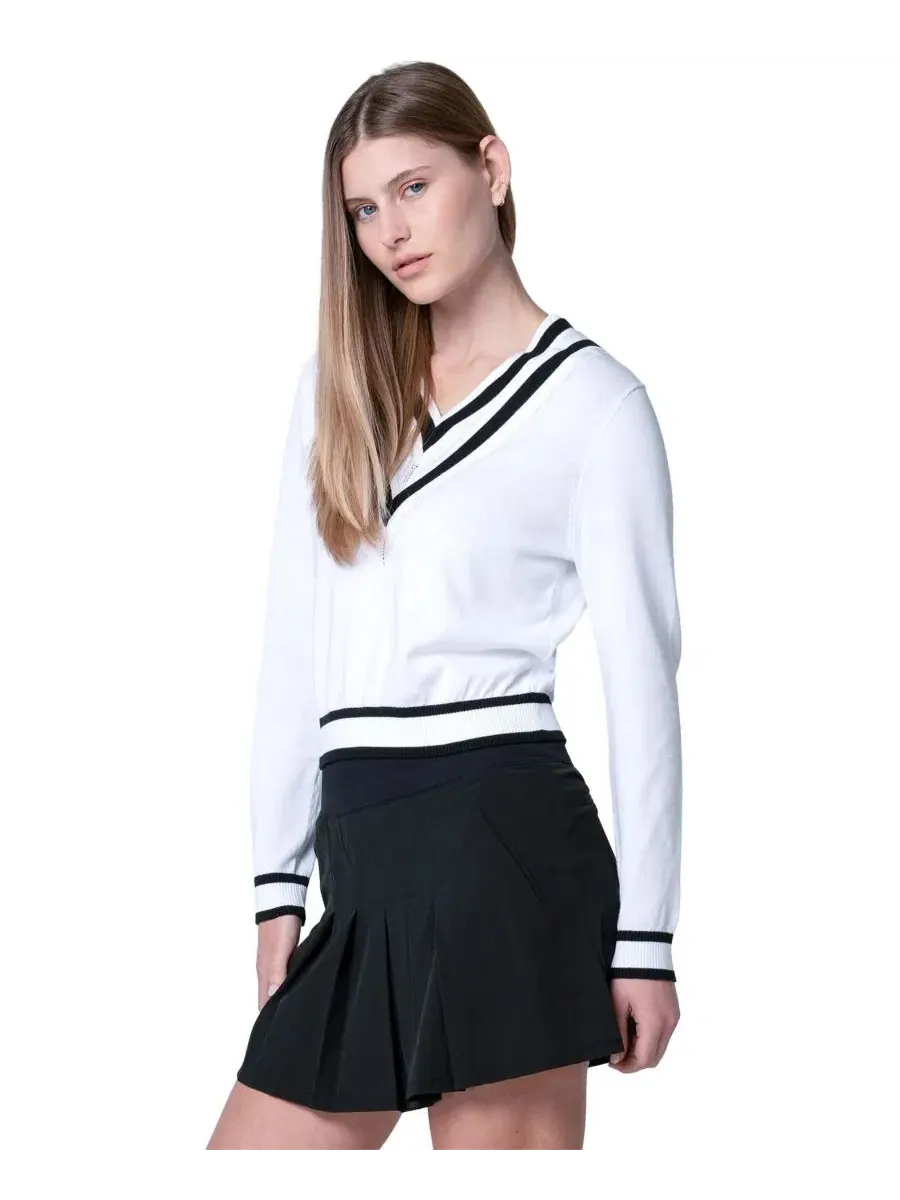 Свитер женский Victory V-Neck Cable-Stripe Cotton Lucky In Love — изображение 3 из 3, белый/черный
