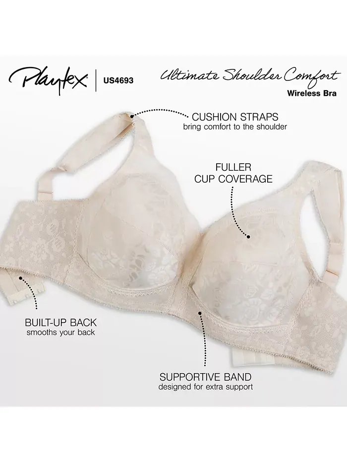 18 Hour Ultimate Shoulder Comfort Wireless Бюстгальтер 4693 Playtex — изображение 4 из 5, черный