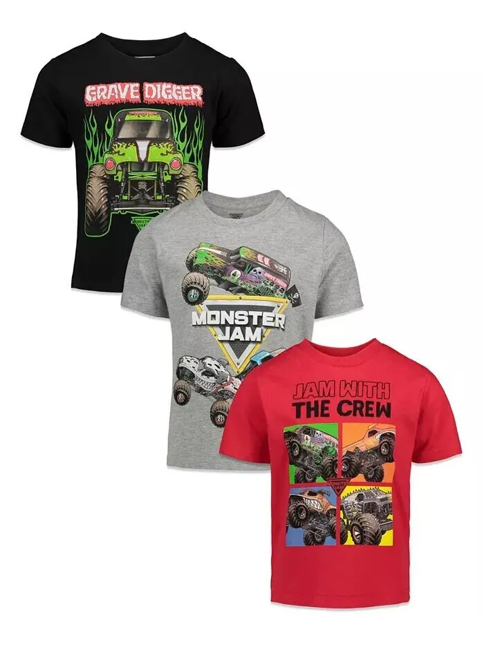 Набор из 3 футболок с рисунком для мальчиков Trucks для малышей, Ребенок Monster Jam — серый
