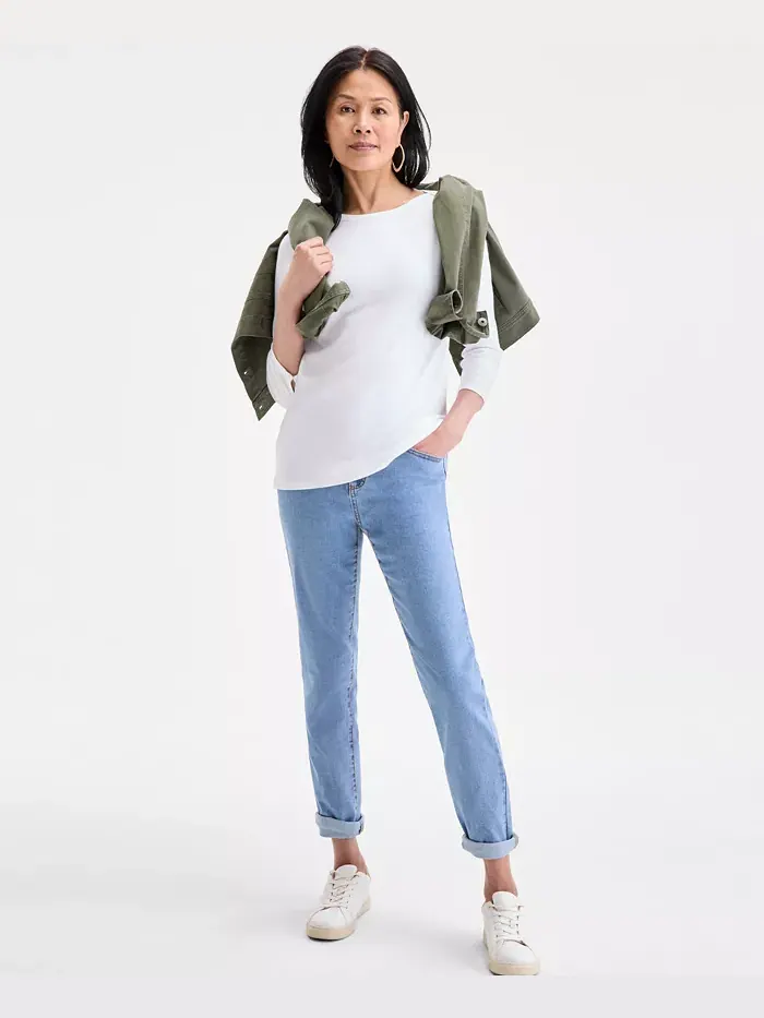 Женская блузка из пима-хлопка с 3/4 рукавом и лодочкой, Regular & Petite Style & Co — изображение 6 из 7, яркий белый