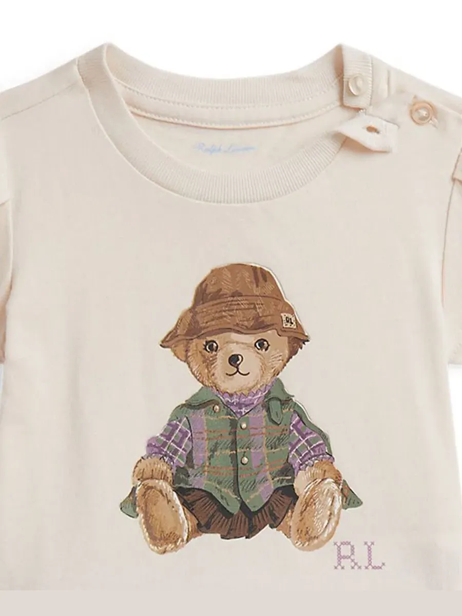Комплект из футболки с воланами и леггинсов Polo Bear Polo Ralph Lauren — изображение 3 из 5, кремовый