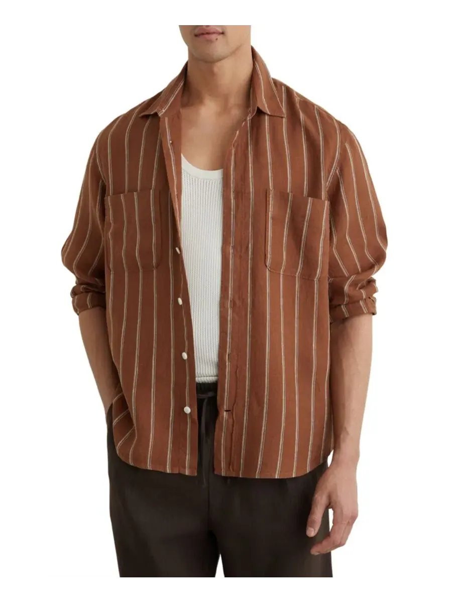 Рубашка из льна с полосатым принтом Rubus Stripe Linen Shirt REISS
