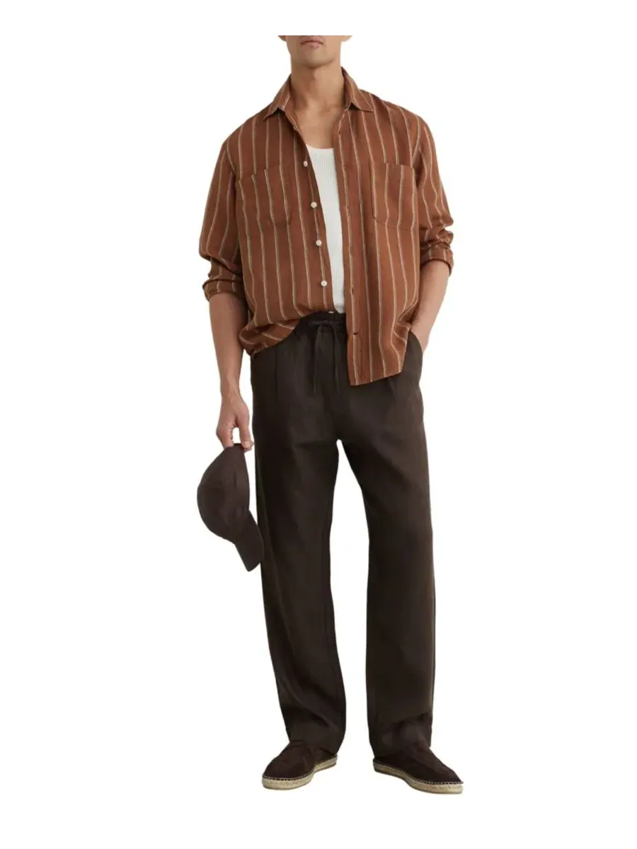 Рубашка из льна с полосатым принтом Rubus Stripe Linen Shirt REISS — изображение 2 из 5, белый