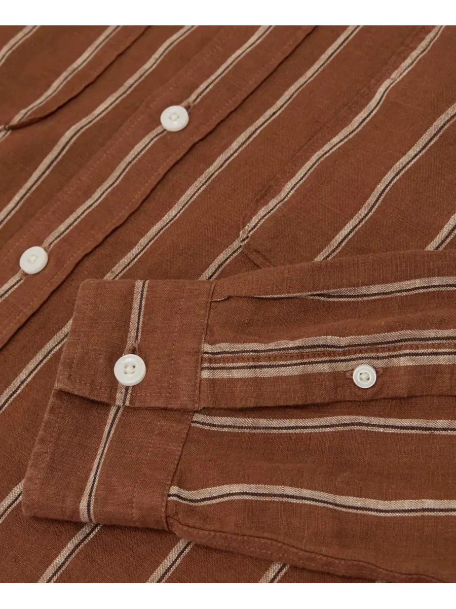 Рубашка из льна с полосатым принтом Rubus Stripe Linen Shirt REISS — изображение 3 из 5, белый