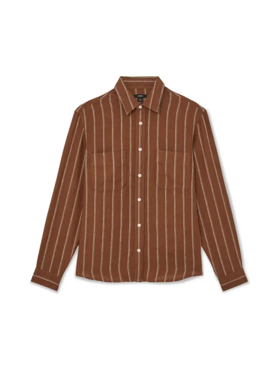 Рубашка из льна с полосатым принтом Rubus Stripe Linen Shirt REISS — изображение 4 из 5, белый