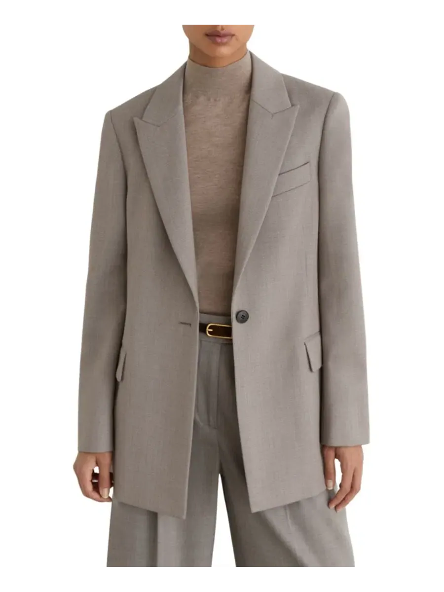 Женский пиджак с поясом Briony Wool-Blend Belted Single-Breasted Blazer REISS — изображение 3 из 5, серый