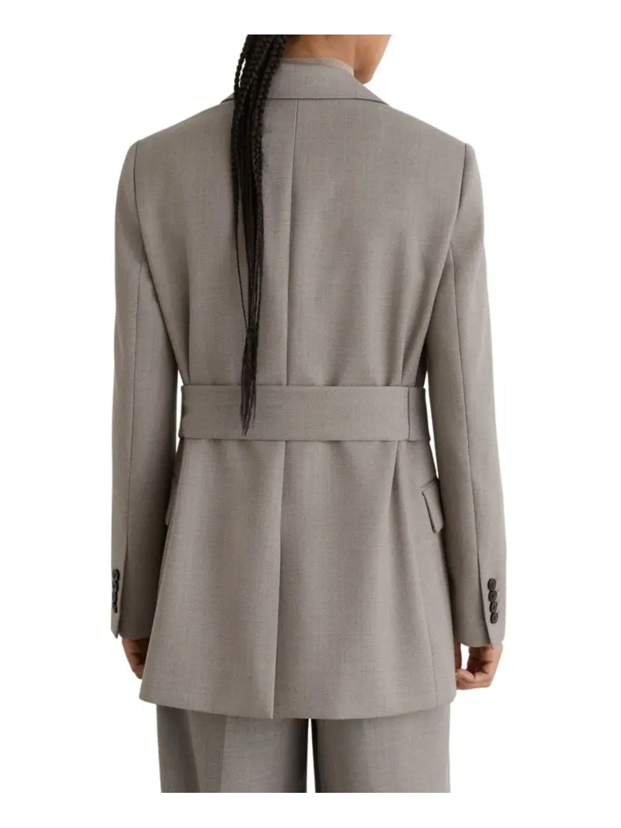Женский пиджак с поясом Briony Wool-Blend Belted Single-Breasted Blazer REISS — изображение 4 из 5, серый