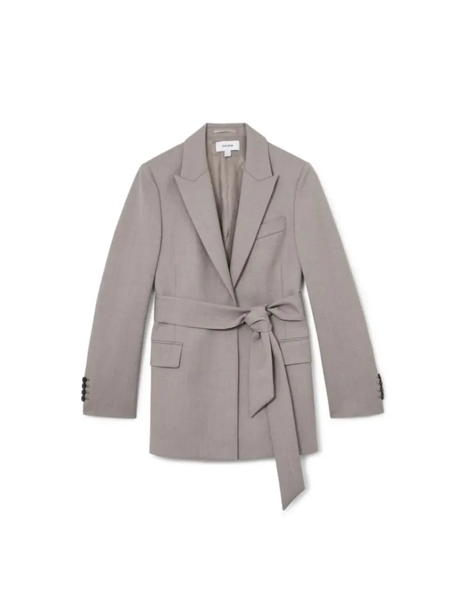 Женский пиджак с поясом Briony Wool-Blend Belted Single-Breasted Blazer REISS — изображение 5 из 5, серый
