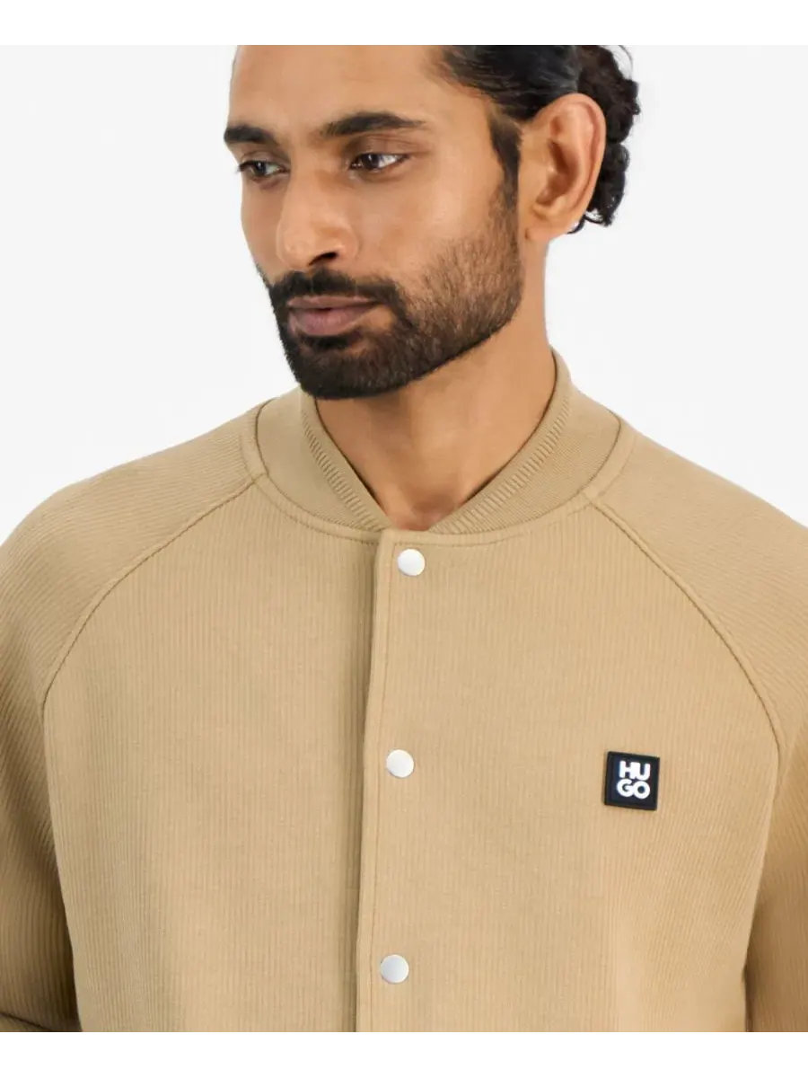 Бомбер из хлопкового трикотажа Dabin Regular-Fit Ribbed HUGO by Hugo Boss — изображение 3 из 4, бежевый