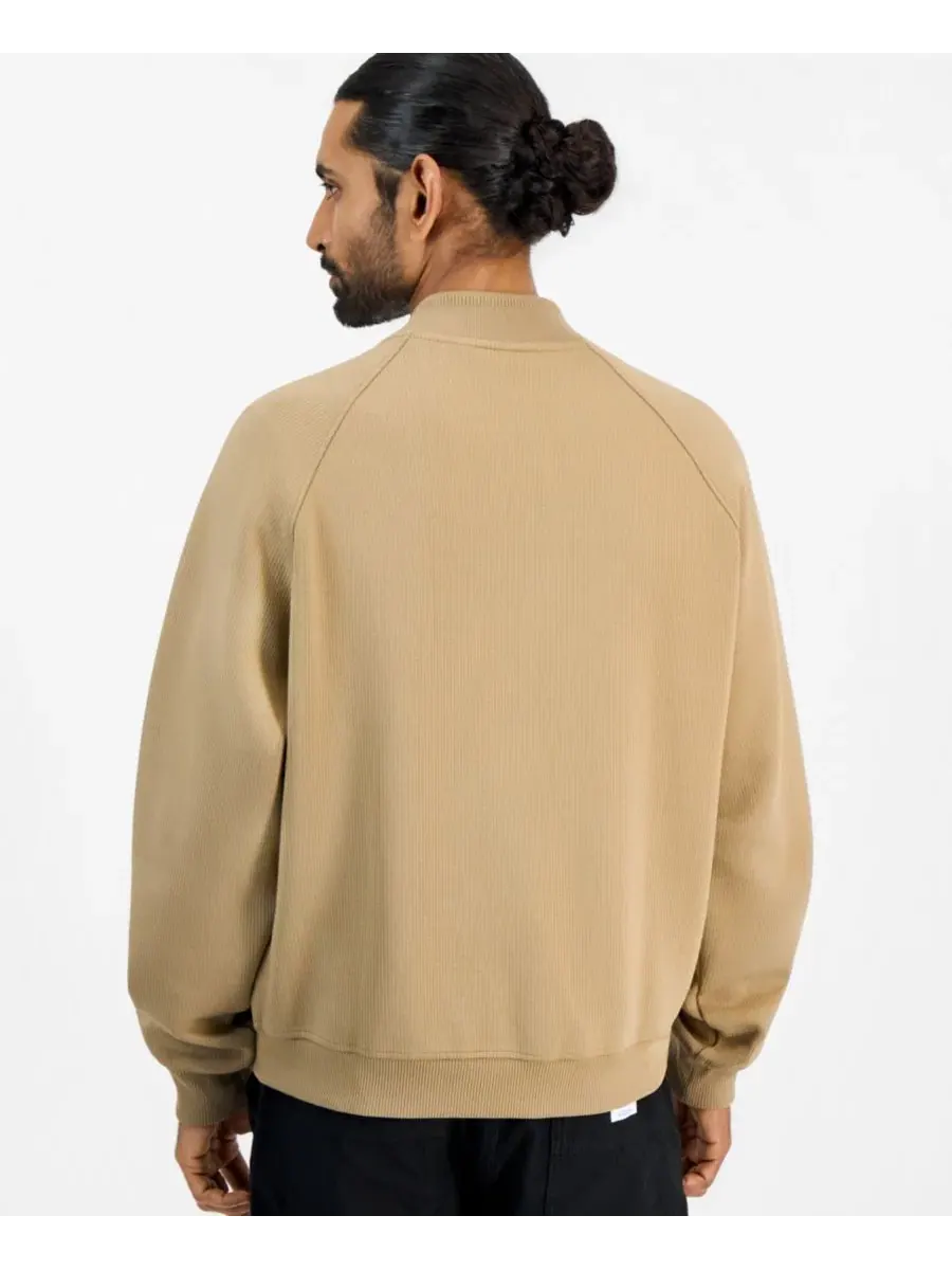 Бомбер из хлопкового трикотажа Dabin Regular-Fit Ribbed HUGO by Hugo Boss — изображение 4 из 4, бежевый