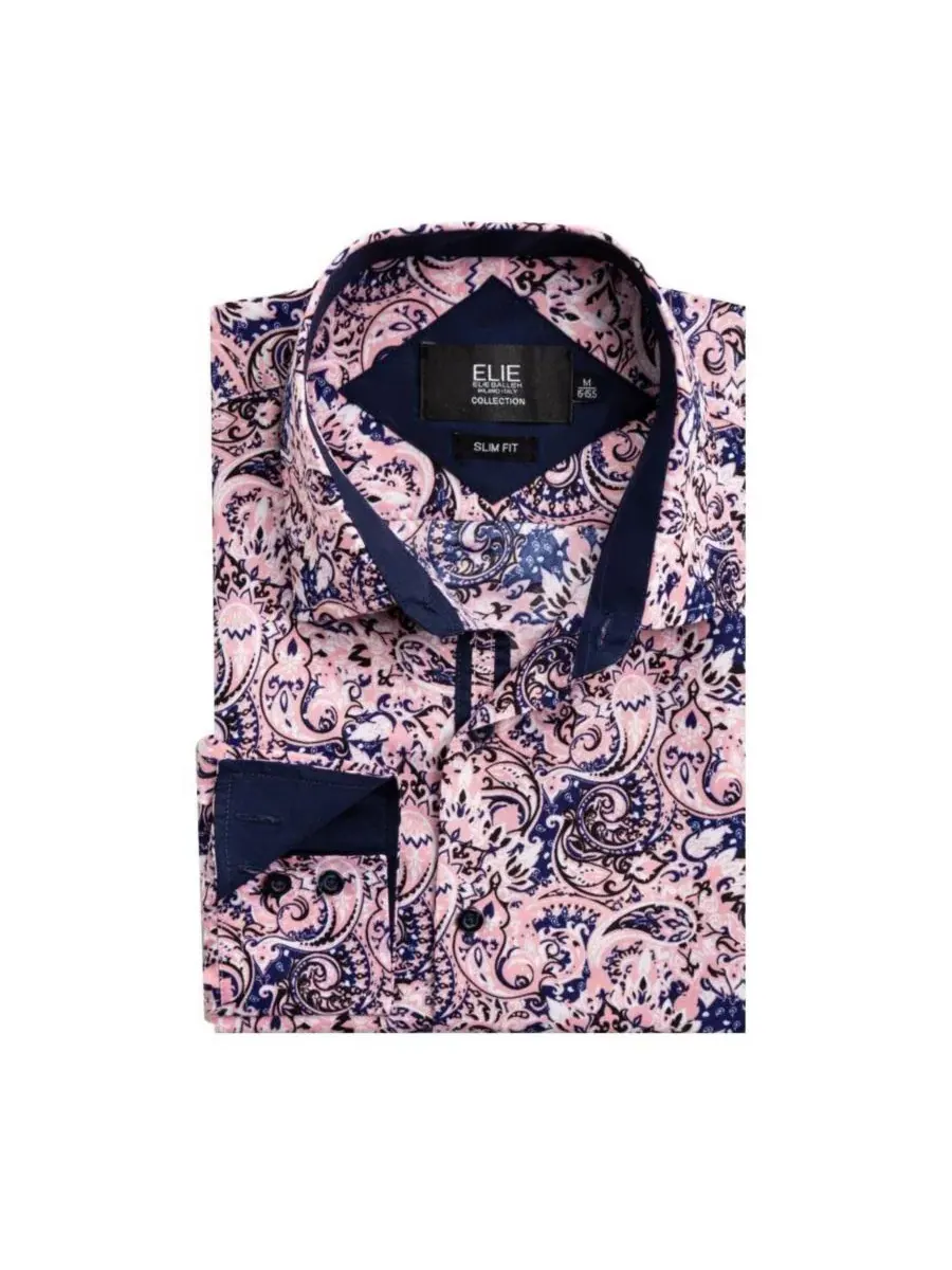 Мужская рубашка с принтом Paisley, Slim Fit Elie Balleh — изображение 3 из 4, розовый