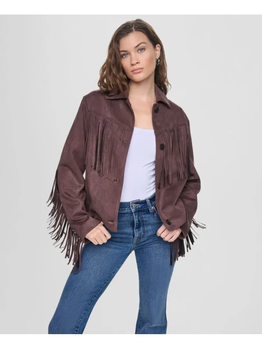 Жакет с бахромой и воротником, модель Fringe Detail Collared Button-Front DKNY Jeans