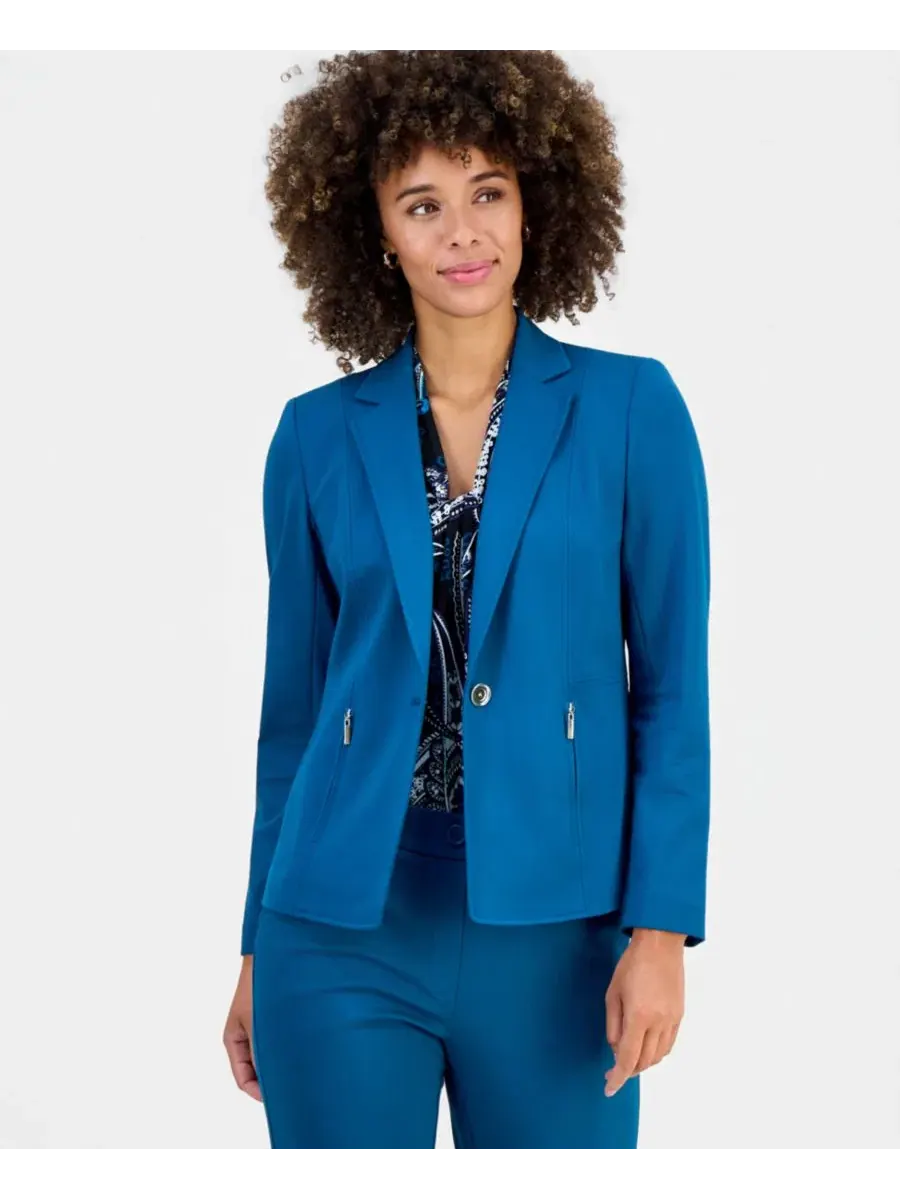 Комплект: жакет с воротником, блуза с принтом и брюки Kasper — изображение 1 из 4, синий