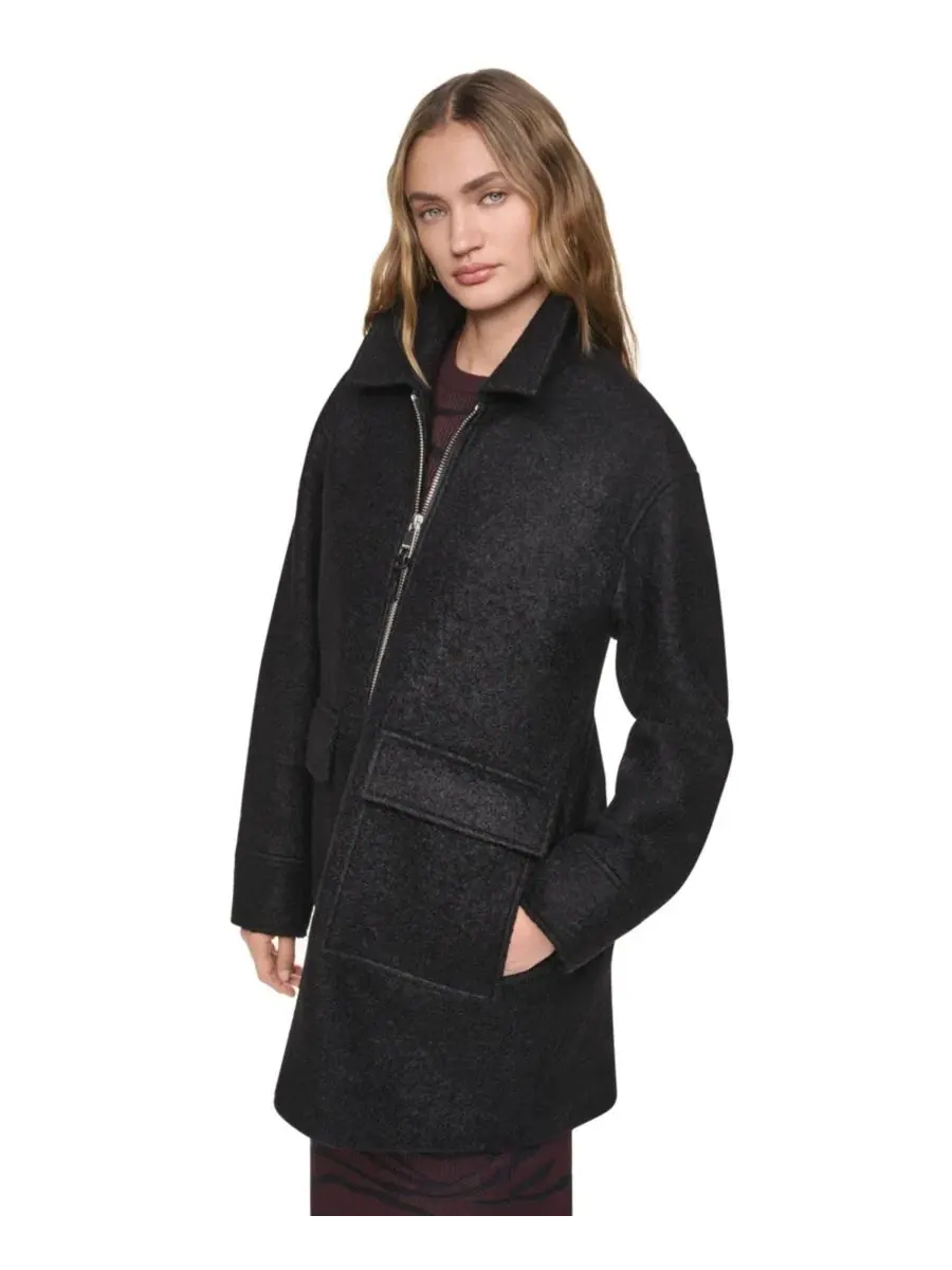 Пальто из шерстяной смеси с фактурой «елочка» DKNY — изображение 1 из 5, черный