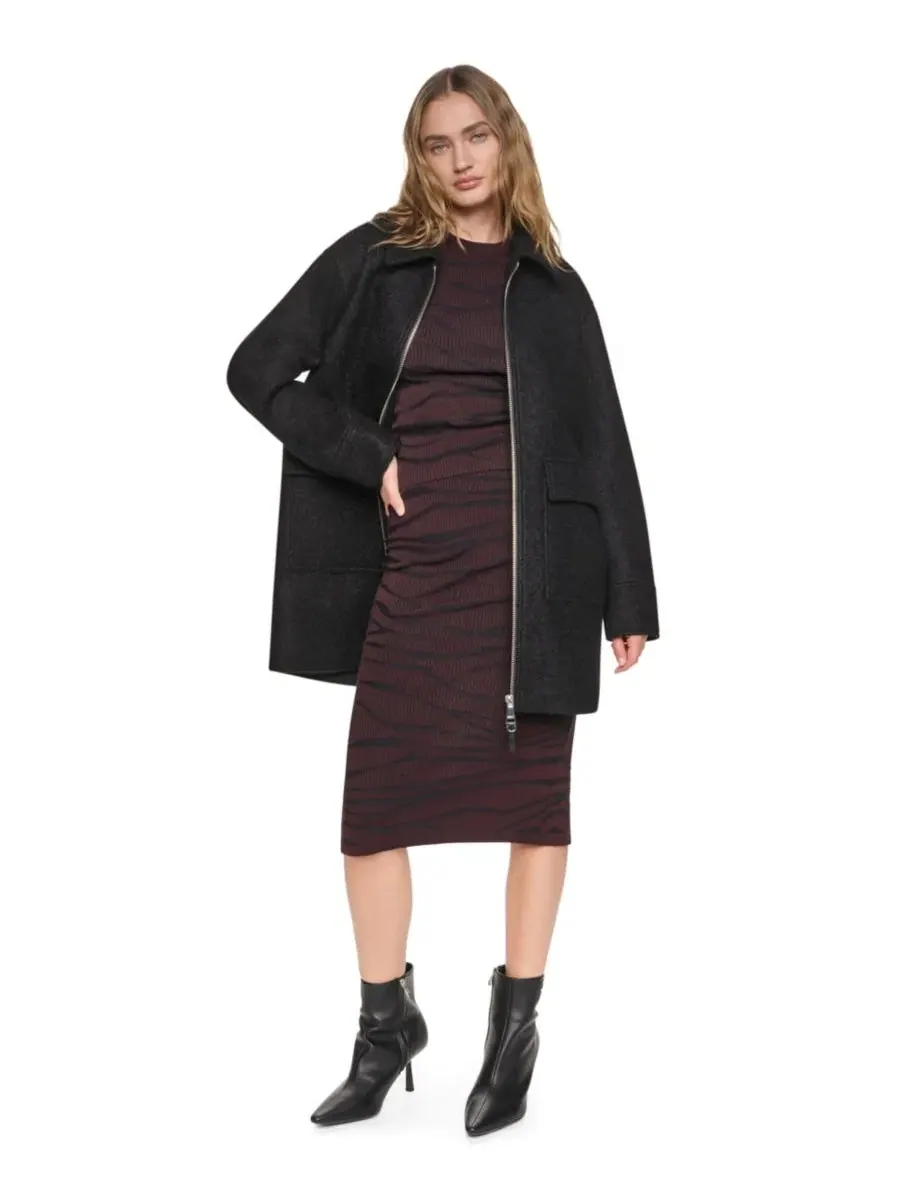 Пальто из шерстяной смеси с фактурой «елочка» DKNY — изображение 2 из 5, черный