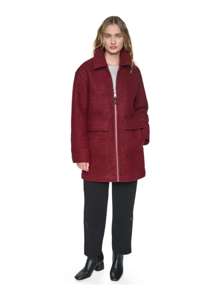 Пальто шерстяное в елочку с воротником DKNY — изображение 2 из 7, бордо
