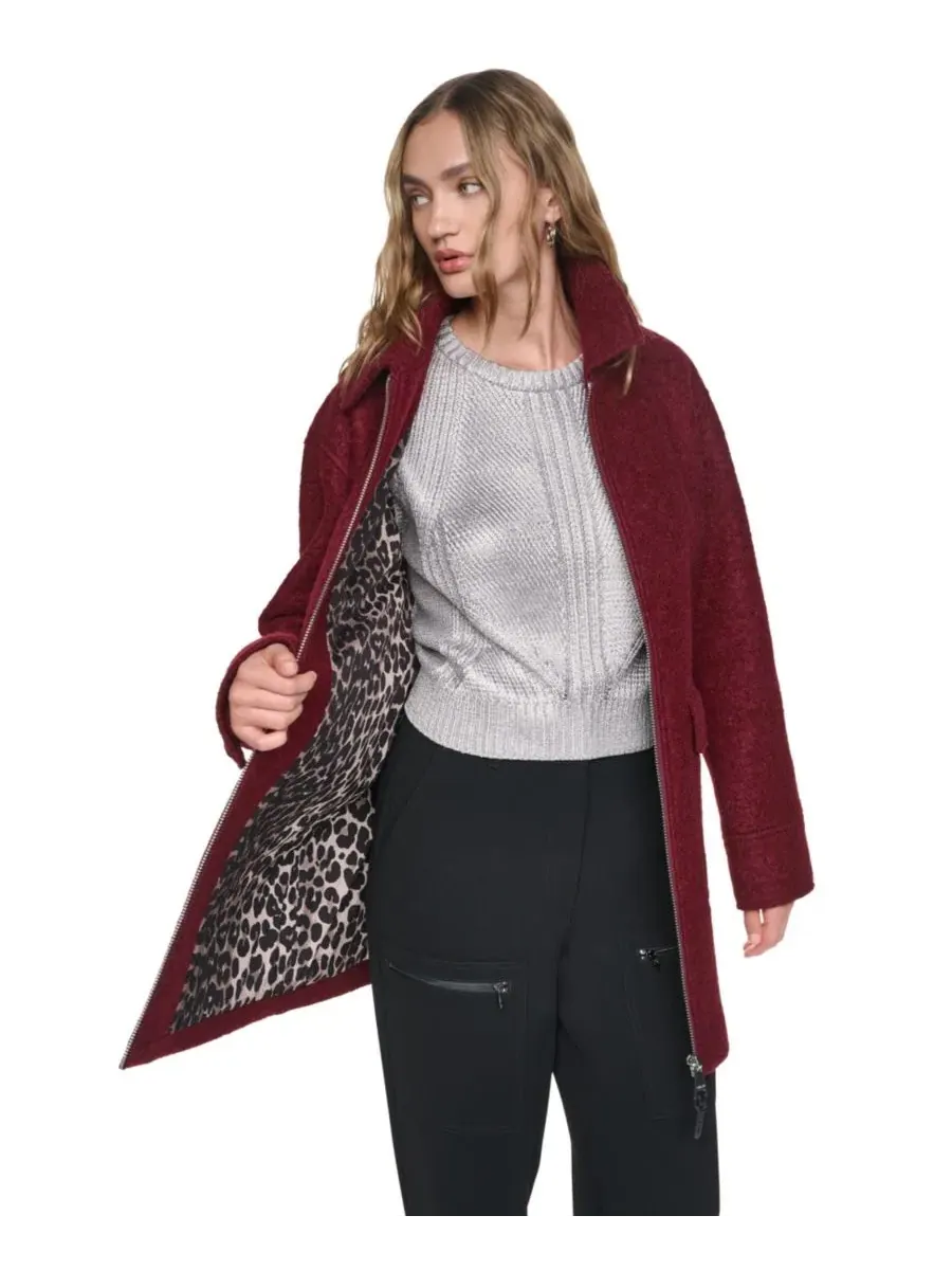 Пальто шерстяное в елочку с воротником DKNY — изображение 3 из 7, бордо