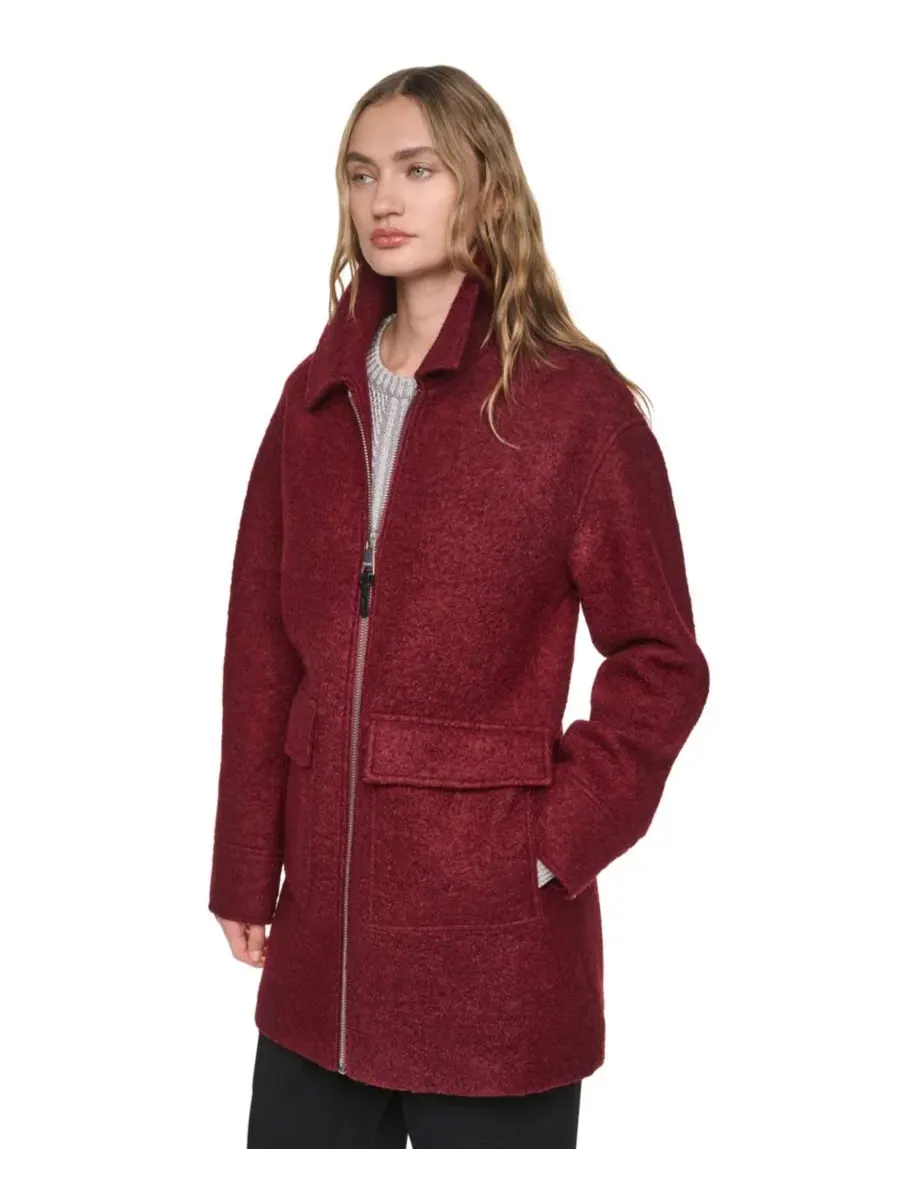 Пальто шерстяное в елочку с воротником DKNY — изображение 4 из 7, бордо