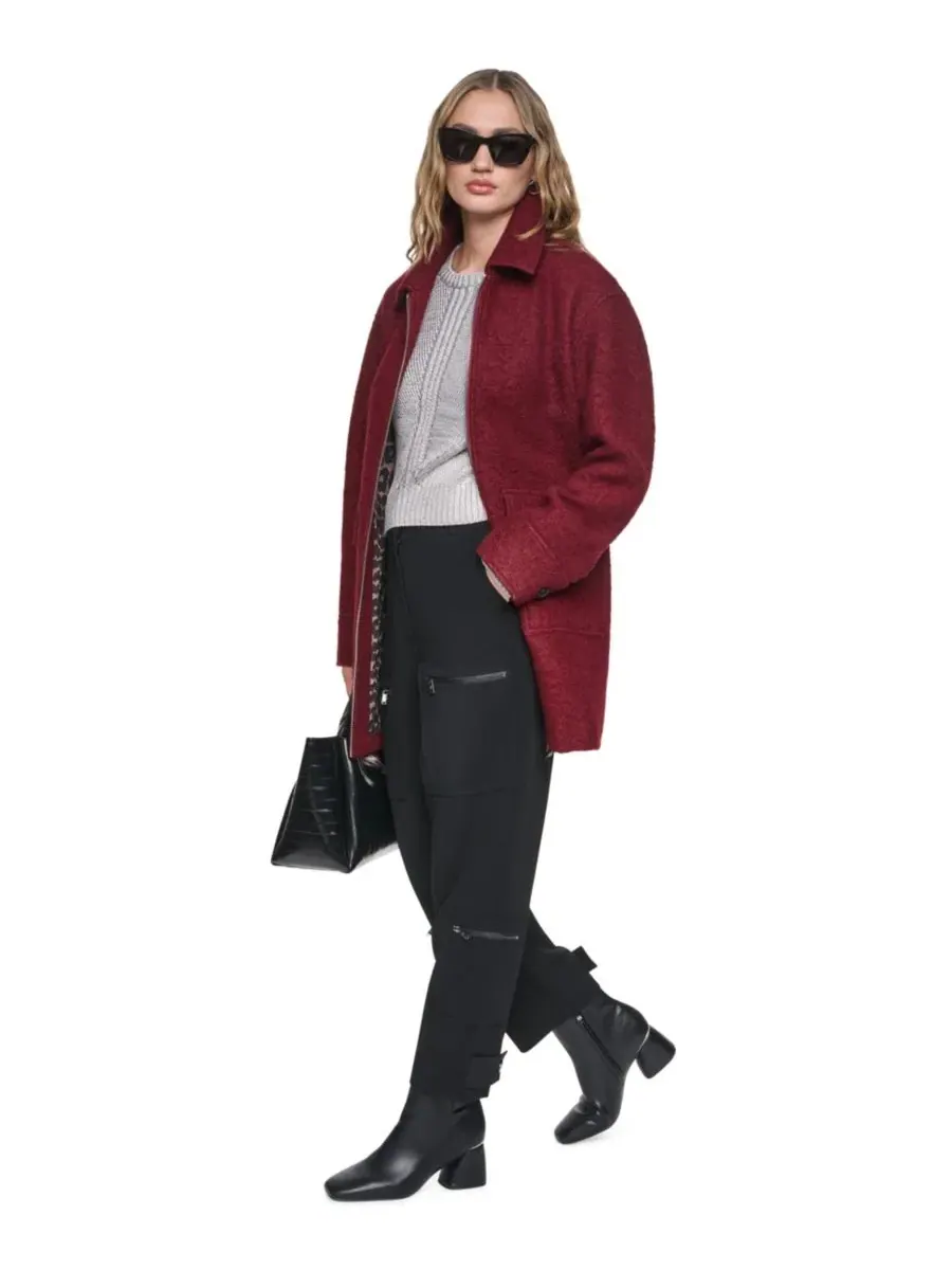 Пальто шерстяное в елочку с воротником DKNY — изображение 7 из 7, бордо