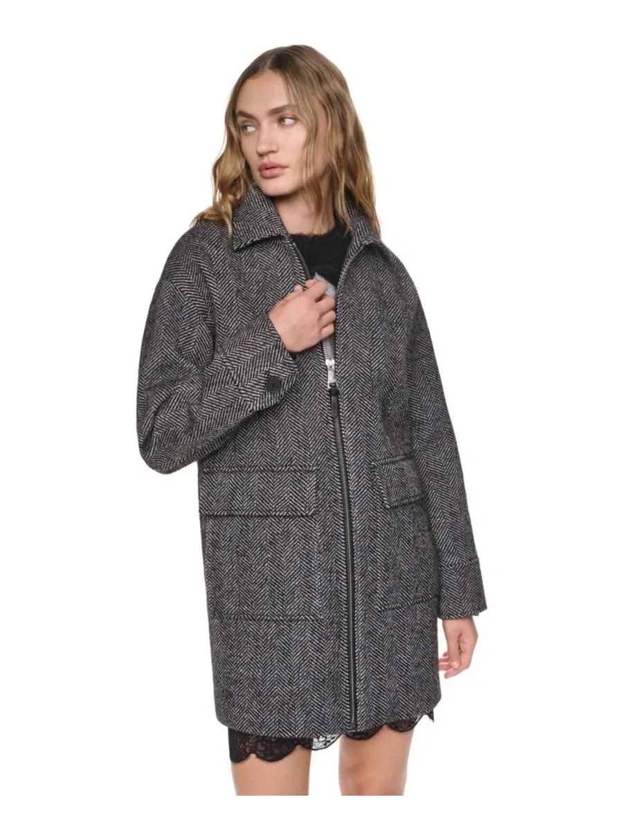 Пальто из шерстяной ткани в елочку с воротником, на молнии DKNY, Herringbone
