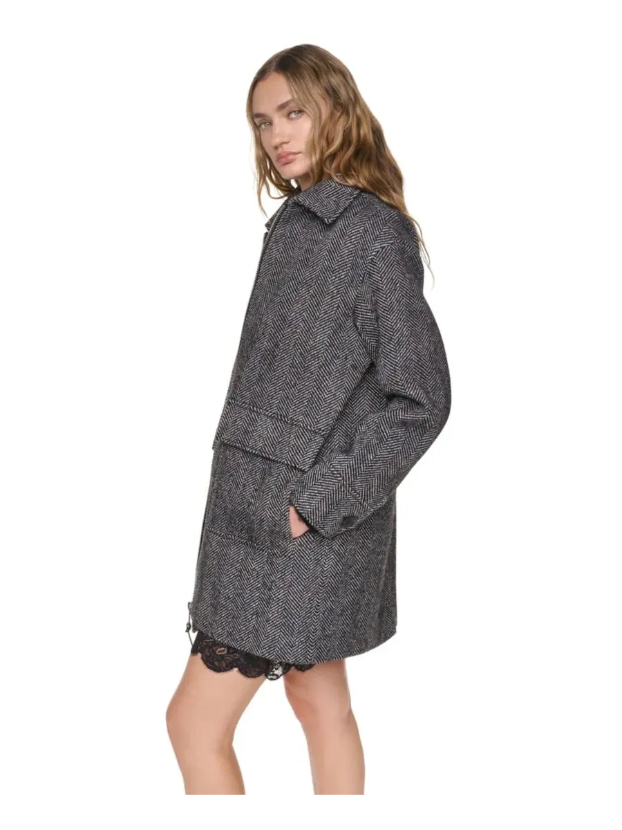 Пальто из шерстяной ткани в елочку с воротником, на молнии DKNY, Herringbone — изображение 3 из 5