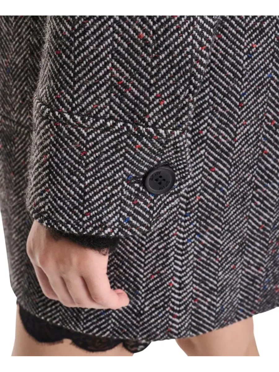 Пальто из шерстяной ткани в елочку с воротником, на молнии DKNY, Herringbone — изображение 4 из 5