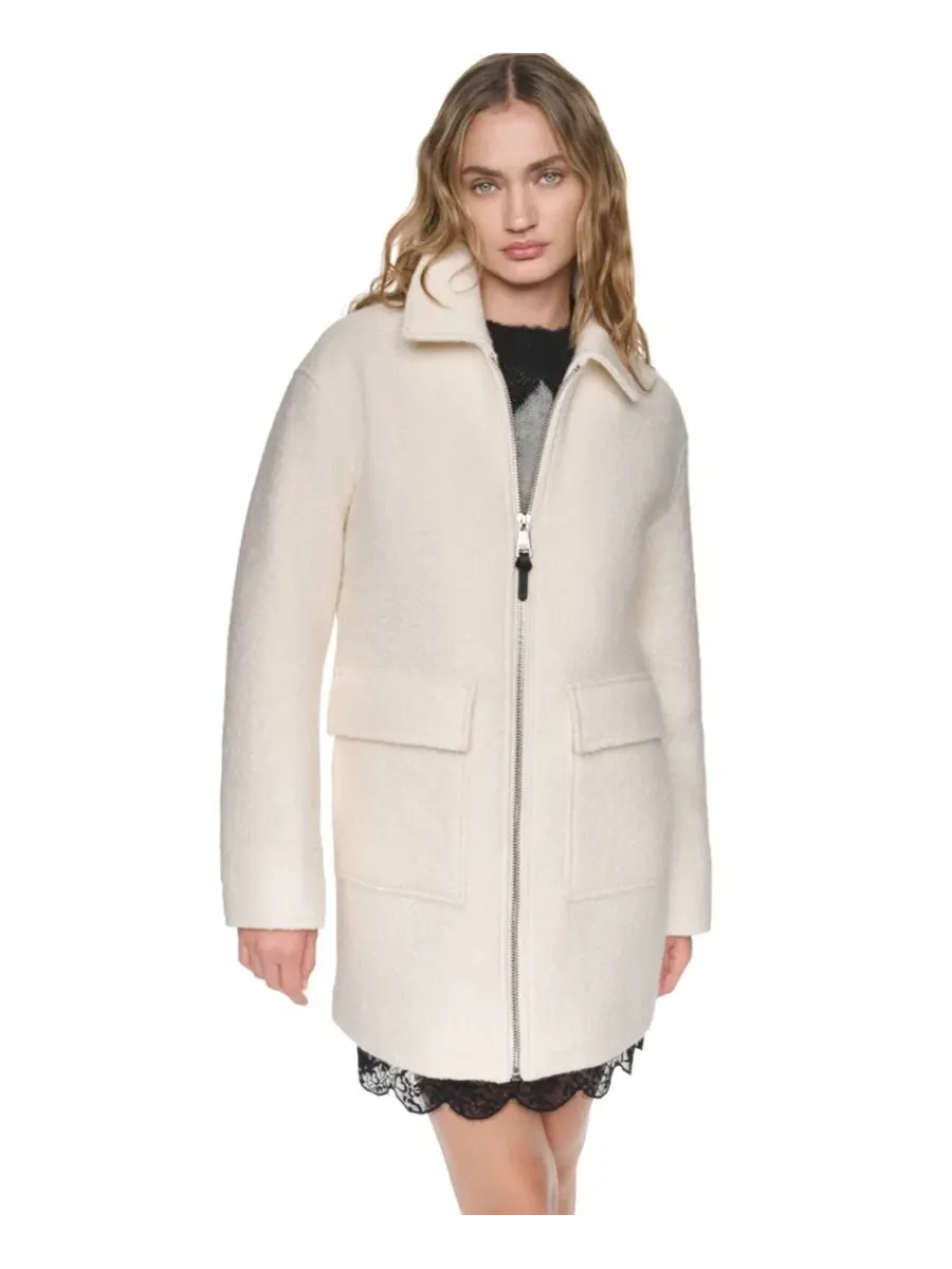 Пальто из шерстяной смеси с фактурным узором «елочка» DKNY — изображение 2 из 6, серебристый