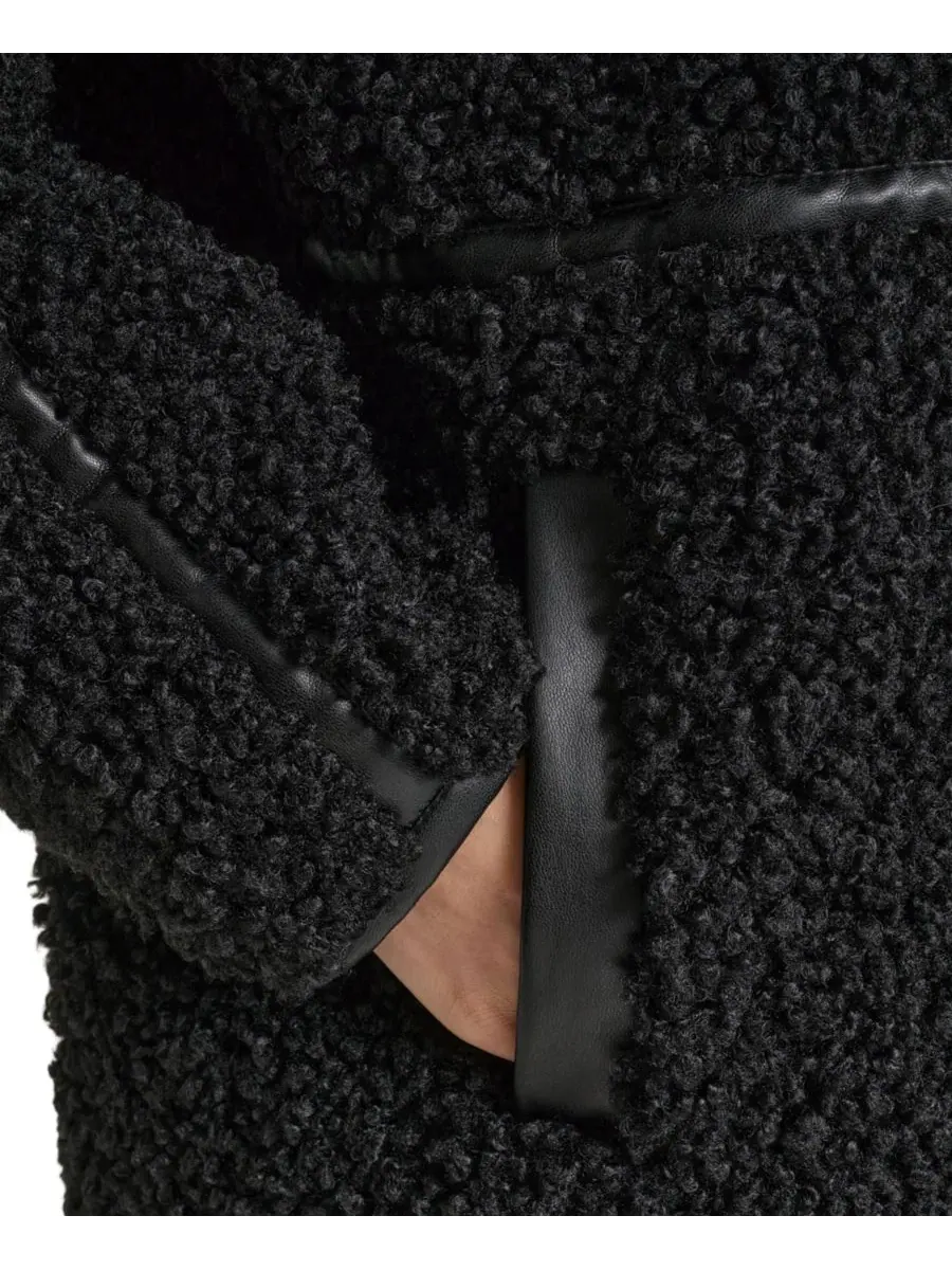 Пальто из искусственного меха с отделкой из искусственной кожи KARL LAGERFELD PARIS — изображение 6 из 6, черный
