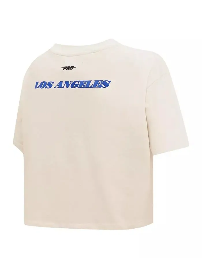 Женская кремовая футболка Los Angeles Lakers Retro Striper SJ Cropped с широкими краями Pro Standard — изображение 2 из 4